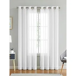 LINENWALAS Cotton Linen Solid Sheer Curtain Set With Grommet Curtains Rings Non Blackout Door Curtain - Set Of 2 -White- 4.5Ft X7Ft-picture-21