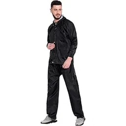 lineoval Men's Waterproof Rain Coat for Men, with Hood Rain Coat For Men Bike Rain Suit Rain Jacket Suit with Storage Bag Black-picture-10