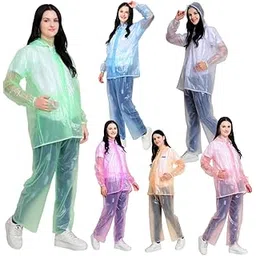 lineoval PVC Zipper Raincoat With Jacket | Transparent Hooded Cap and Pant With Pockets For Women Waterproof Rainsuit | Color-picture-38