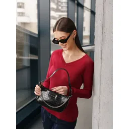 Lino Perros Black Croc Textured Baguette Bag-picture-29