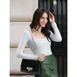 Lino Perros Black Quilted Sling Bag with Velvet Finish-picture-28