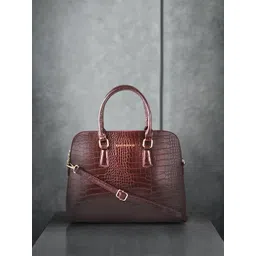 Lino Perros Coffee Brown Croc Textured Laptop Bag with Detachable Sling Strap-picture-14