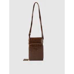 Lino Perros Coffee Brown Croc Textured Structured Sling Bag with Detachable Sling Strap-picture-21