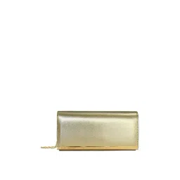 Lino Perros Golden Solid Leather Fold Over Clutch-picture-10