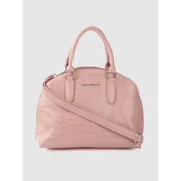 Lino Perros Peach-Coloured Croc Textured Structured Handheld Bag & Detachable Sling Strap-picture-43