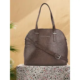 Lino Perros Women Coffee Brown Croc Textured Structured Handheld Bag-picture-16