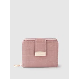 Lino Perros Women Dusty Pink Croc Textured Two Fold Wallet-picture-21