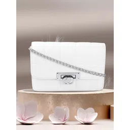 Lino Perros Women Off White Solid Quilted Structured Sling Bag-picture-31