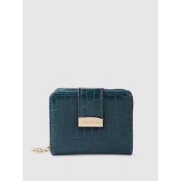 Lino Perros Women Teal Blue Croc Textured Two Fold Wallet-picture-18