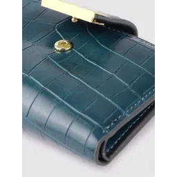 Lino Perros Women Teal Blue Croc Textured Two Fold Wallet image 2