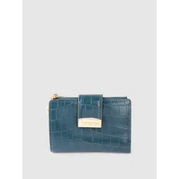 Lino Perros Women Teal Blue Croc Textured Two Fold Wallet image 1