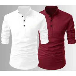 lirmo Pack of 2 Men Solid Cotton Blend Straight Kurta-picture-27