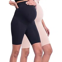 litelooks clothing Women's Cotton Lycra Maternity Shorts – Seam-Free, High Waist Support and Stretchable Pregnancy Shorts for Pre & Post Pregnancy - Pack of 2-picture-10