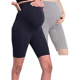 litelooks clothing Women's Cotton Lycra Maternity Shorts – Seam-Free, High Waist Support and Stretchable Pregnancy Shorts for Pre & Post Pregnancy - Pack of 2-picture-55