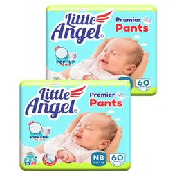 Little Angel Premier Pants Baby Diaper New Born (NB XS) - 60 Pieces - (Pack of 2)-picture-24