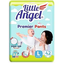 Little Angel Premier Pants Baby Diapers, Large (L) Size, 42 Count with Wetness Indicator, 9-14 Kg-picture-22
