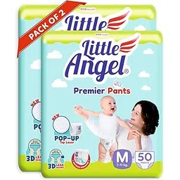 Little Angel Premier Pants Baby Diapers, Medium (M) Size, 100 Count, Combo Pack of 2, 50 Count/pack with Wetness Indicator, 7-11 Kg-picture-15