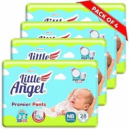 Little Angel Premier Pants Baby Diapers, New Born (NB) Size, 112 Count, Combo Pack of 4, 28 Count/Pack with Wetness Indicator, up to 5 Kg-picture-11
