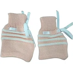 little angels Baby Woolen Booties Socks with Ribbon | Soft Hand-Knitted Winter Warm Socks for Newborns & Infants (0-6 Months, Peach & White)-picture-39