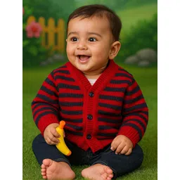 Little Angels Boys Striped Woollen Cardigan-picture-34