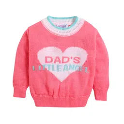 Little Angels Woollen Knit Full Sleeves Heart Designed Sweater - Neon Pink-picture-17
