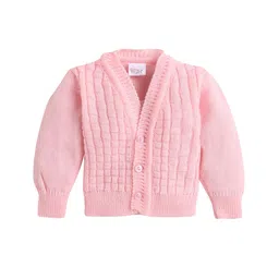 Little Angels Woollen Knit Full Sleeves Self Designed Cardigan - Pink-picture-18