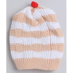 Little Angels Woollen Knit Self Designed Beanie Cap - Peach & White - Circumference 26 Cm-picture-42