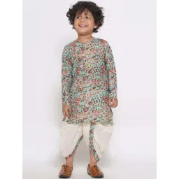 Little Bansi Blue & Cream Cotton Floral Print Full Sleeves Kurta Set-picture-30