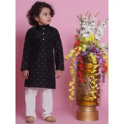 Little Bansi Boys Black & White Self Design Full Sleeves Kurta with Pyjamas-picture-28