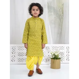 Little Bansi Boys Cotton Full Sleeves Self Weaving Green Kurta with Dhoti-picture-36