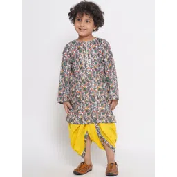 Little Bansi Boys Ethnic Motifs Printed Pure Cotton Gotta Patti Kurta with Dhoti Pants-picture-43