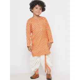 Little Bansi Boys Ethnic Motifs Printed Pure Cotton Kurta With Dhoti Pants-picture-23