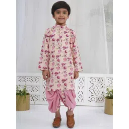 Little Bansi Boys Floral Printed Mandarin Collar Pure Cotton Kurta With Dhoti Pants-picture-34