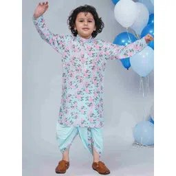 Little Bansi Boys Floral Printed Mandarin Collar Pure Cotton Kurta With Dhoti Pants-picture-22