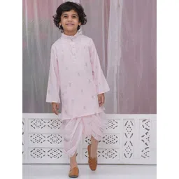 Little Bansi Boys Floral Woven Design Mandarin Collar Pure Cotton Kurta With Dhoti Pants-picture-36