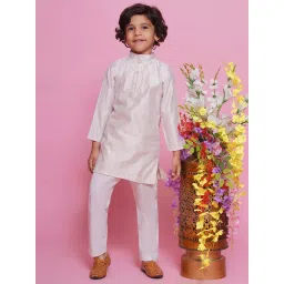 Little Bansi Boys Light Pink & Cream Self Design Full Sleeves Kurta with Pyjamas image 1