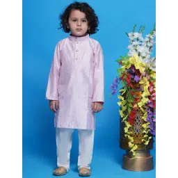 Little Bansi Boys Light Purple & White Self Design Full Sleeves Kurta with Pyjamas-picture-42