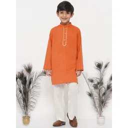 Little Bansi Boys Orange & White Pure Cotton Kurta with Pyjama-picture-11