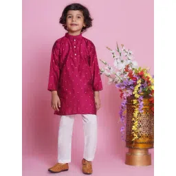 Little Bansi Boys Pink & White Self Design Full Sleeves Kurta with Pyjamas-picture-13