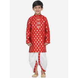 Little Bansi Boys Red Ethnic Motifs Kurta with Dhoti Pants-picture-16