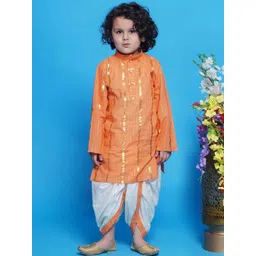 Little Bansi Boys Striped Mandarin Collar Pure Cotton Kurta with Dhoti Pants-picture-31