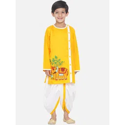 Little Bansi Boys Yellow Ethnic Motifs Embroidered Kurta with Dhoti Pants-picture-31