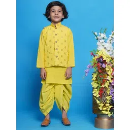 Little Bansi Boys Yellow Self Design Full Sleeves Kurta, Dhoti with Nehru Jacket-picture-38