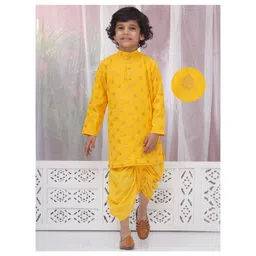 Little Bansi Cotton Full Sleeves Floral Foil Motifs Printed Kurta Dhoti Set - Haldi Yellow-picture-21