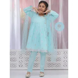 Little Bansi Girls Blue Cotton Self Design Suit Set-picture-38