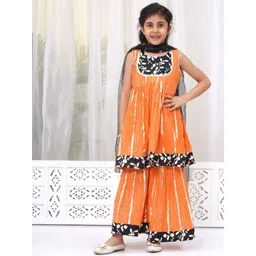Little Bansi Girls Ethnic Motifs Embroidered Angrakha Gotta Patti Pure Cotton Kurta with Sharara & With-picture-33