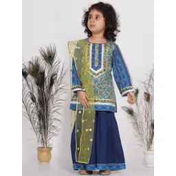 Little Bansi Girls Multicoloured Ethnic Motifs Embroidered Layered Pure Cotton Kurta Set-picture-10