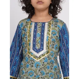 Little Bansi Girls Multicoloured Ethnic Motifs Embroidered Layered Pure Cotton Kurta with Sharara & With image 2