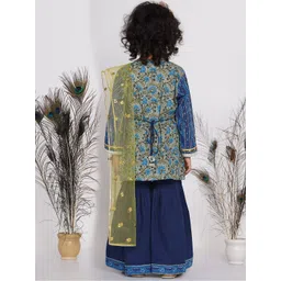 Little Bansi Girls Multicoloured Ethnic Motifs Embroidered Layered Pure Cotton Kurta with Sharara & With image 4