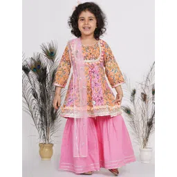 Little Bansi Girls Multicoloured Printed Pure Cotton Kurti with Sharara & With Dupatta-picture-24